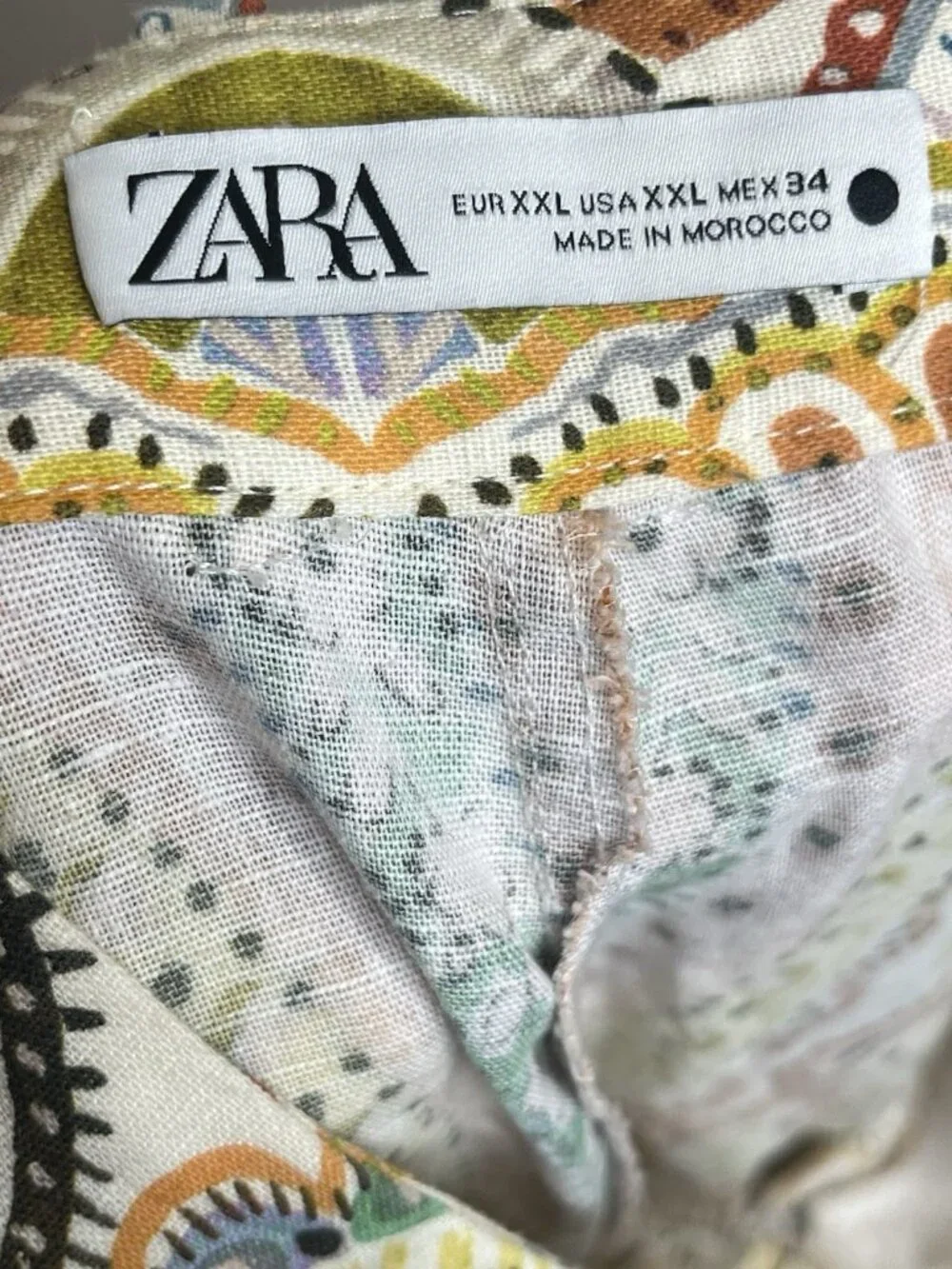 Zara Linen Blend Wide Leg Pants XXL Boho Medallion Print High Rise Artsy Resort